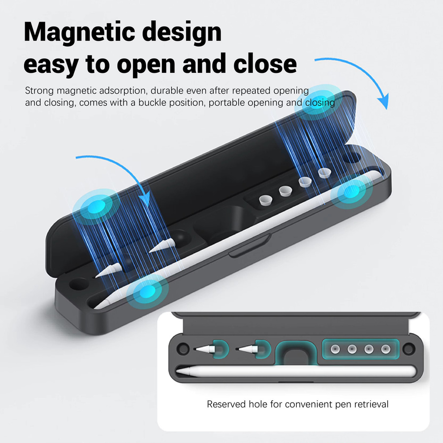 GITFOS Magnetische Absorptions-Stiftbox für Apple Pencil Pro, 2. und 3. Generation sowie Huawei und Xiaomi Stylus Pen, Schutzhülle für iPad Zubehör, Schwarz - Bild 4