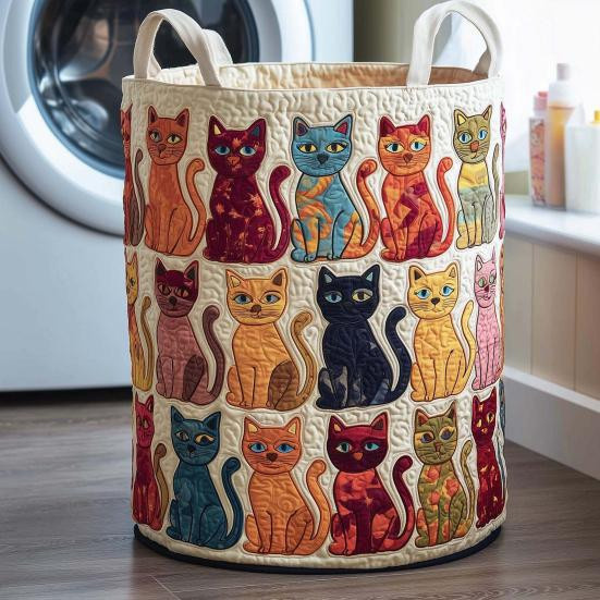 Faltbarer Boho Wäschekorb aus Polyester mit Katzen-Design von Hercules zur Aufbewahrung von Kleidung und Spielzeug - Bild 8