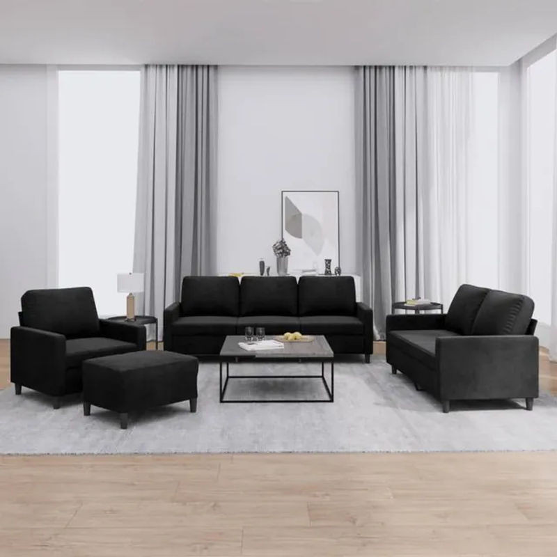 Vidaxl 4-teilige Entspannungsgarnitur mit Kissen in Schwarz aus Samt und Metall im modernen Design - Bild 1