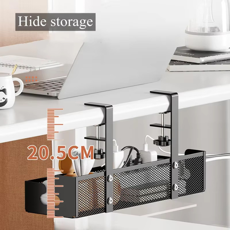 Kabelmanagement-Tablett aus Stahl zur kabellosen Montage unter dem Schreibtisch, Kabel-Organizer ohne Bohren, erhältlich in Schwarz oder Weiß - Bild 2