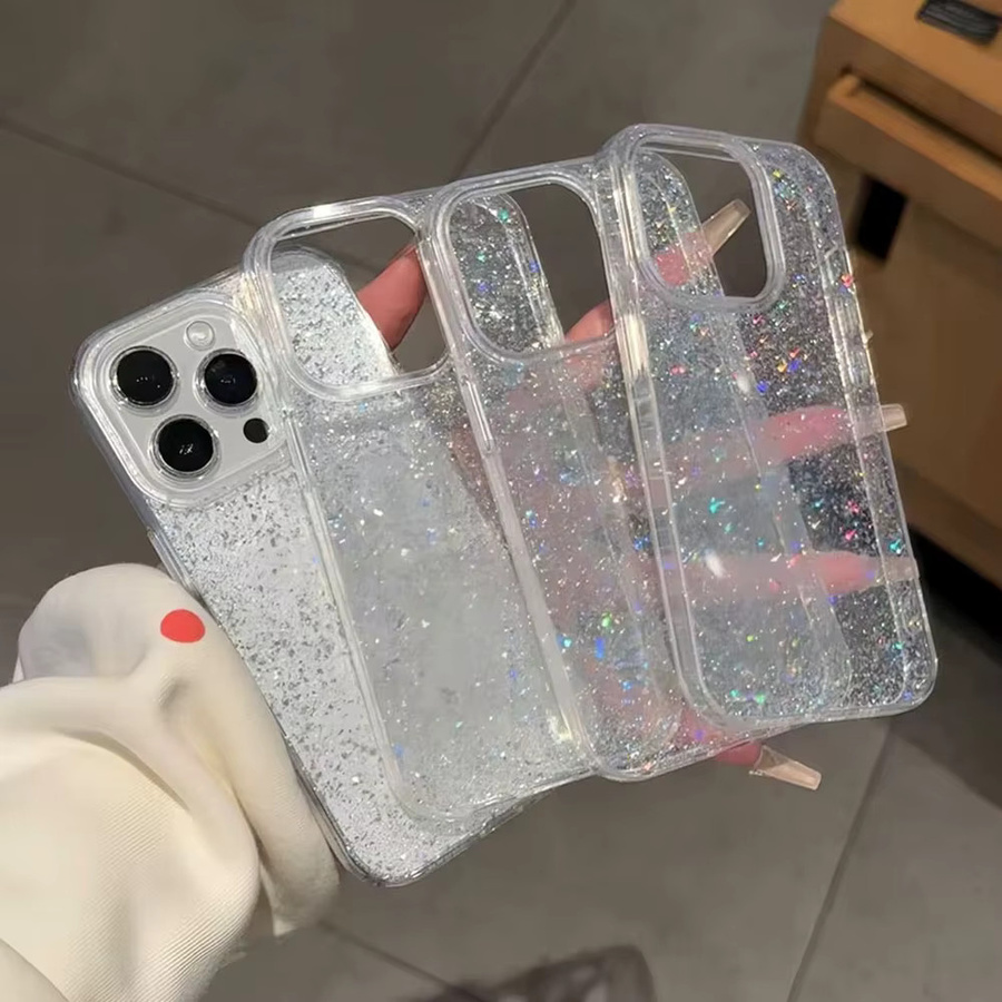 Meetsweet Glitzernde Handyhülle für iPhone 11 bis 17 Pro Max, Transparente Schutzhülle mit Bling-Effekt - Bild 2