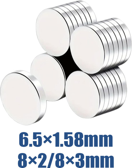 Runde Mini-Magnete in Silber, Durchmesser: 6,5 mm, Höhe: 1,58 mm bis 3 mm, ideal zur Sicherung von Teilen und für Whiteboards - Bild 1