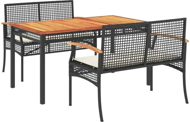 vidaXL 3-teilige Garten-Essgruppe aus Akazienholz und schwarzem PE-Rattan mit Kissen für Terrasse und Hinterhof - Bild 1