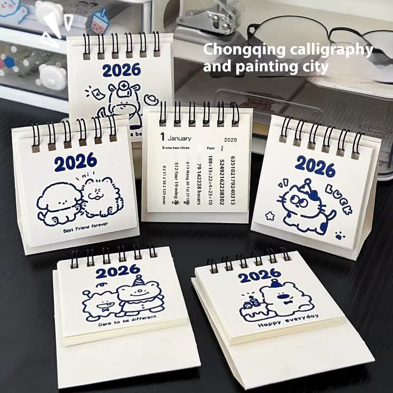 Mini-Cartoon-Kalender 2026 als tragbarer Tagesplaner und Desktop-Dekoration in Weiß - Bild 6