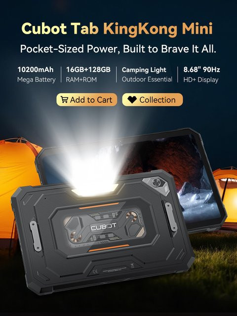 Cubot TAB KingKong Mini Android-Tablet in Schwarz mit 8,68-Zoll-Bildschirm, 128 GB Speicher, 6 GB RAM, 10200 mAh Akku, 48 MP Kamera und GPS - Bild 1