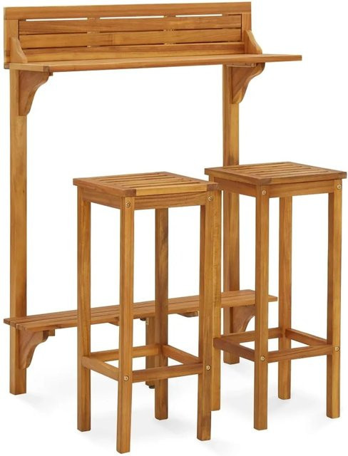 vidaXL 3-tlg Balkon-Bar-Set aus Akazienholz in Braun, B/T/H: 122,5 x 37 x 37 cm - Bild 1
