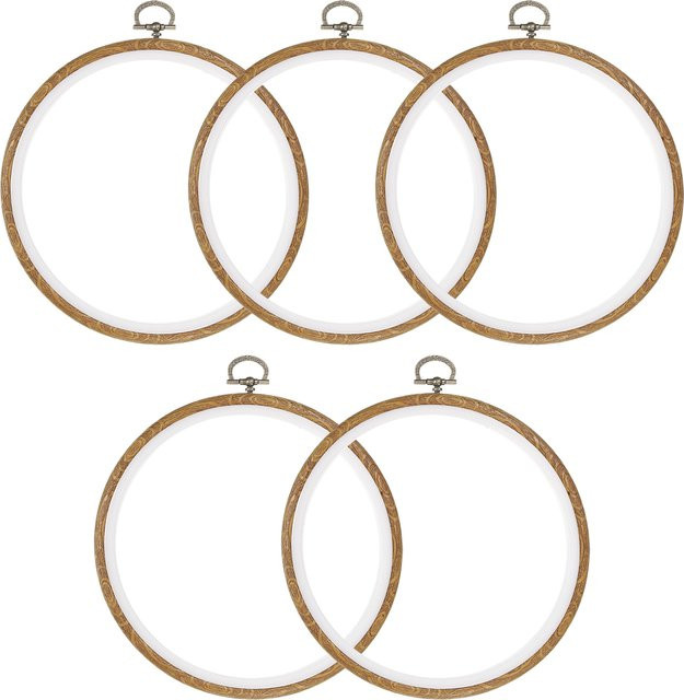 UXCELL Stickrahmen Set aus Holz in Braun, 5 Stück für DIY Stickerei und Kreuzstich, Durchmesser: 5, 6, 8 und 10 Zoll - Bild 1