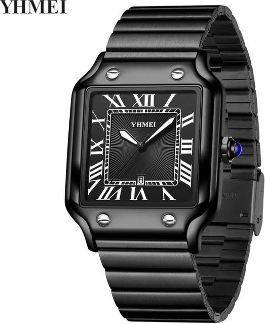 YHMEI Armbanduhr Quarz, Edelstahl, Schwarz, Eckig, 33 mm, Herren - Bild 1