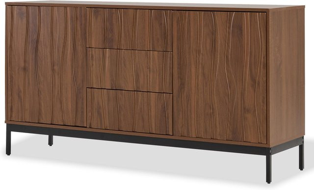 Mid Century Modern Sideboard mit 3 Soft-Close-Schubladen in Eiche Optik, Braun, B/T/H: 150 x 40 x 80 cm - Bild 1