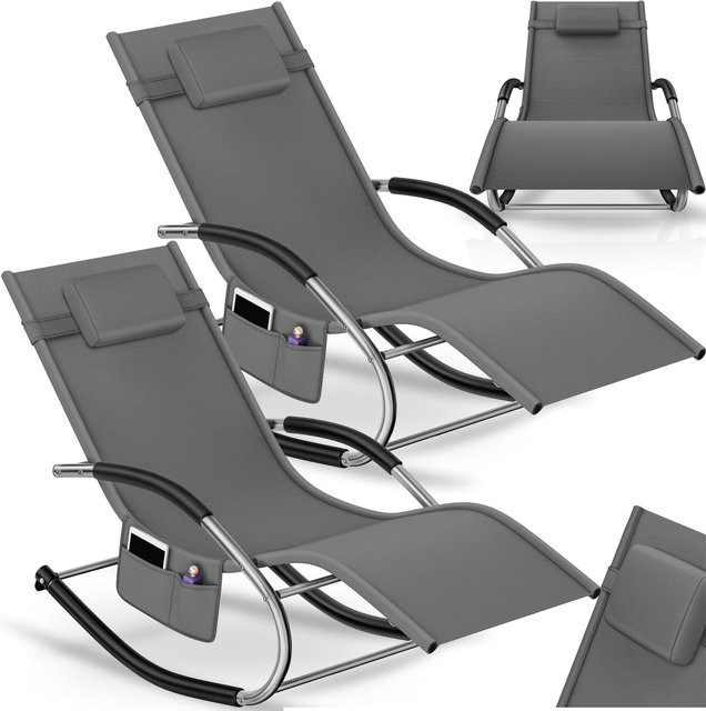 tectake Gartenliege Taya Set 2er Grau mit ergonomischer Schwingbewegung und Textilene-Gewebe, B/T/H: 146 x 62 x 92 cm - Bild 1