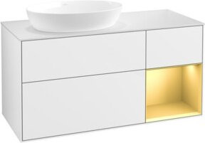 V&B Waschtischunterschrank Finion mit Wandbeleuchtung, Breite: 120 cm, Farbe: Weiß lackiert mit Goldakzenten - Bild 1