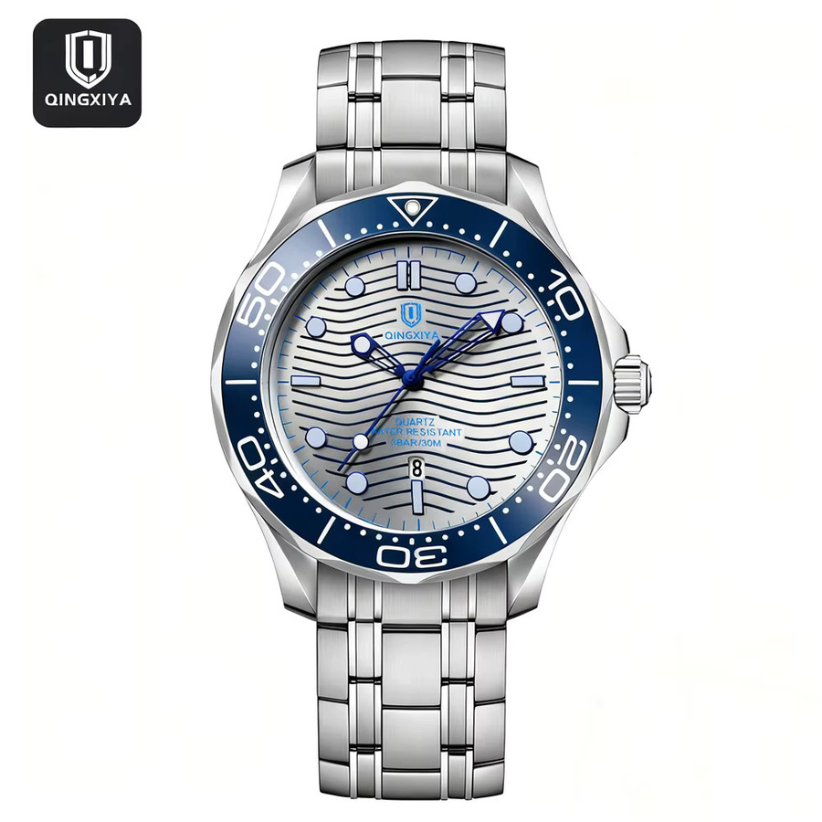 QINGXIYA Armbanduhr Edelstahl, Quarz, Datum, Herren, Silber - Bild 2