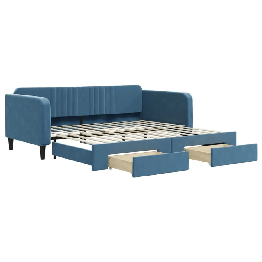 vidaXL Tagesbett ausziehbar mit Schubladen in Blau aus Samt, B/T/H: 100-120 x 200 x 75 cm - Bild 2