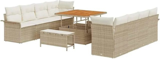 vidaXL Garten-Sofa-Set aus Poly-Rattan in Beige, 11-teiliges Lounge-Set mit Polstern und Tisch - Bild 1