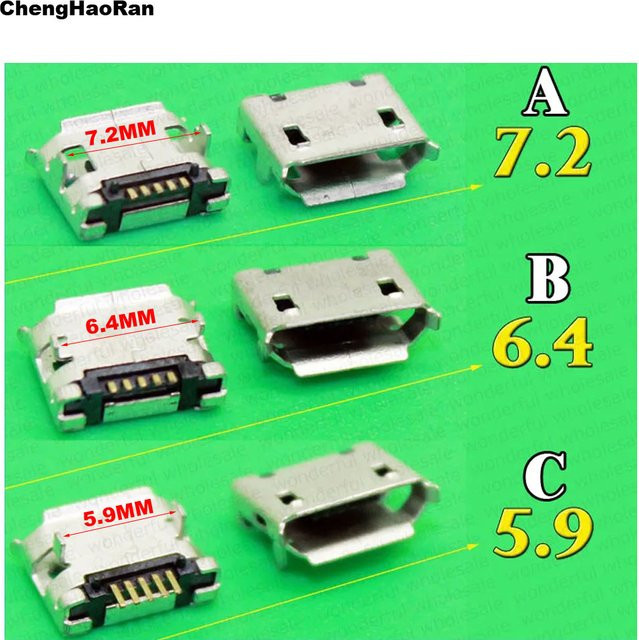 ChengHaoRan Micro USB Ladebuchse 5-Pin SMT Anschluss in Silber für Smartphones und Handys (5,9 mm / 6,4 mm / 7,2 mm) - Bild 1