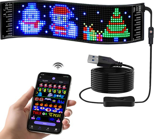 Rybakov LED Matrix Pixel Scrolling Bildschirm für Auto Dekor mit anpassbaren Mustern und Animationen, Multicolour, Schwarz - Bild 1