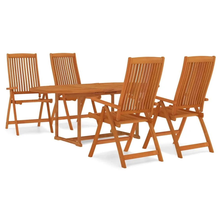 vidaXL 5-tlg Garten-Essgruppe aus Eukalyptusholz in Braun, ausziehbarer Esstisch mit rustikalem Design für Garten und Terrasse, B/T/H: 150 x 100 x 75 cm, 4 Stühle mit H: 50 cm, B: 50 cm, T: 50 cm - Bild 2