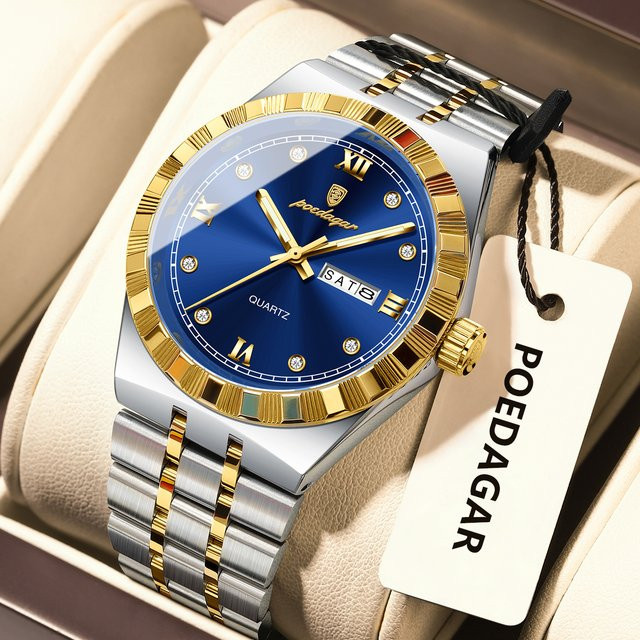POEDAGAR Armbanduhr Edelstahl, Quarz, Silber, Herren - Bild 1