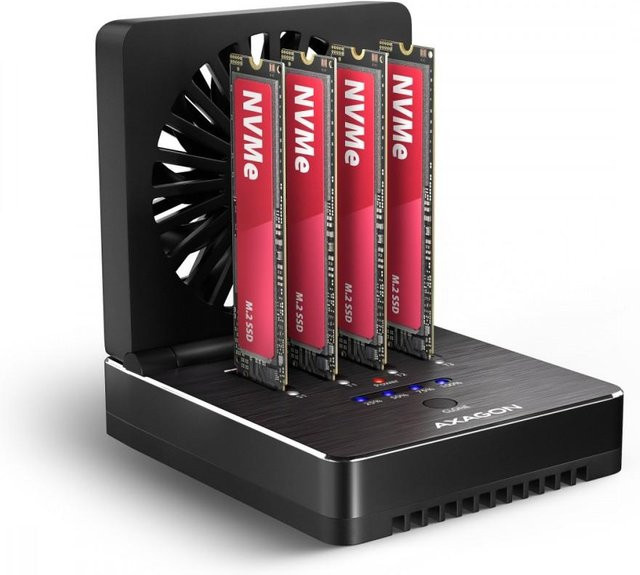 AXAGON ADSA-M2C44 USB-C NVMe M.2 SSD Gehäuse mit 4x NVMe Slots und Kühler, Schwarz - Bild 1