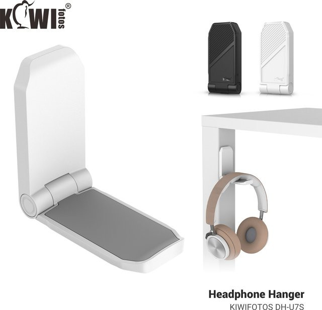 KIWIFOTOS Kopfhörerhalterung für Schreibtisch und Wand, Headset-Ständer mit Klebehalterung, Schwarz oder Weiß - Bild 1