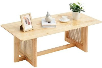 VEVOR Rattan-Couchtisch aus geflochtenem Rattan und Gummibaumholz, rechteckiger Boho-Kaffeetisch in Beige und Braun, B/T/H: 120 x 60 x 40 cm - Bild 1