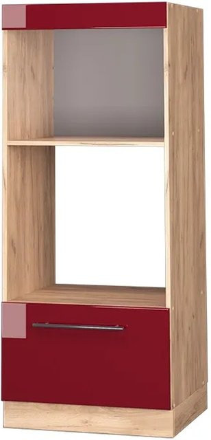 Vicco Mikrowellenschrank Fame-Line Küchenschrank in Bordeaux Hochglanz und Eiche Rot mit Schublade und Softclose-Scharnieren B/T/H: 60 x 58 x 153,6 cm - Bild 1