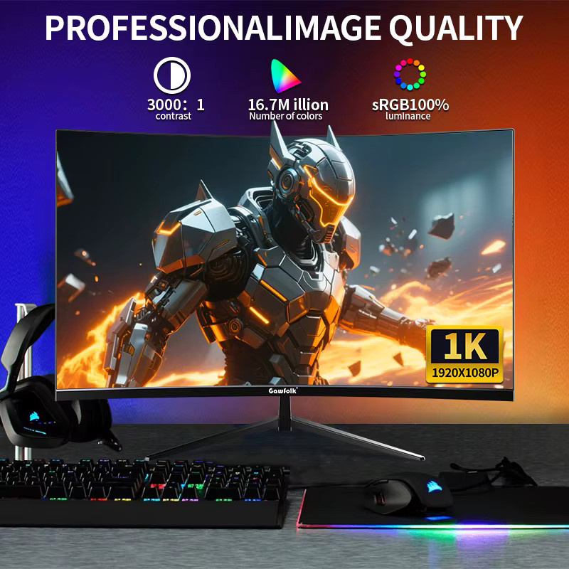 Gawfolk 27 Zoll gebogener Gaming-Monitor mit 180Hz und Full HD 1920x1080P Auflösung, 1800R Krümmung, Schwarz - Bild 3