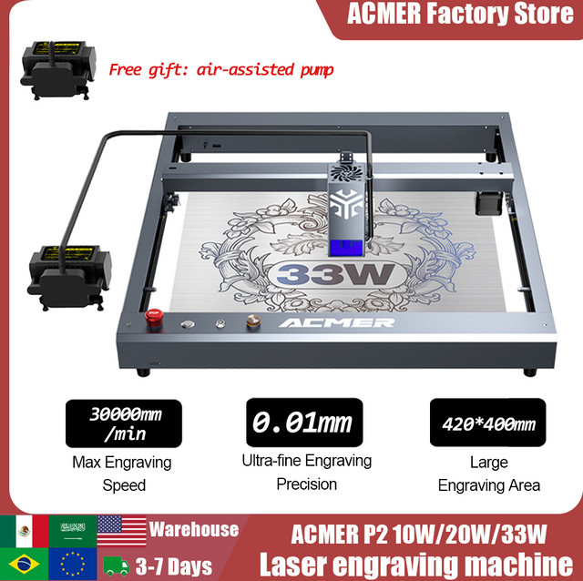 ACMER P2 Lasergravur und Laserschneidemaschine mit 33W Leistung und 30000mm/min Hochgeschwindigkeitsgravur inklusive Sicherheitsvorrichtungen und APP-Unterstützung - Bild 1