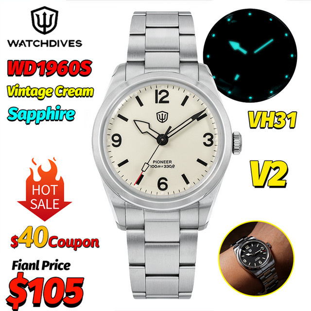 Watchdives Armbanduhr, Quarz, Edelstahl, Cream, 36 mm, Herren - Bild 1