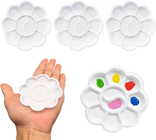 TMZ Mini-Farbpalette in Blumenform aus Kunststoff für Acrylmalerei, Weiß - Bild 1