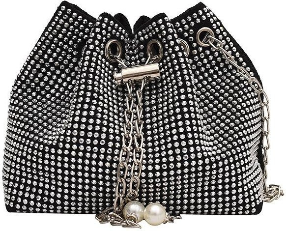 Weft Eimertasche, Strass-Diamant, Perlenketten-Umhängetasche, Damen, black - Bild 1