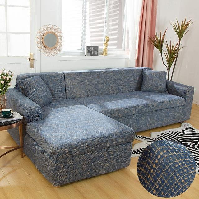 S-EMIGA Ecksofa Bezug mit geometrischem Design, elastischer Stretch-Schonbezug aus Polyester in Blau, Breite: 235 cm - Bild 1