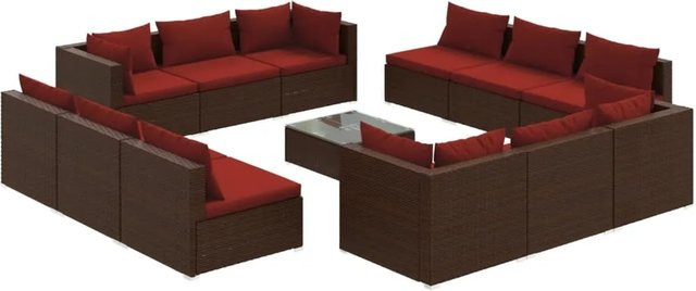 vidaXL 13-teiliges Garten-Lounge-Set aus Polyrattan mit Kissen in Braun - Bild 1