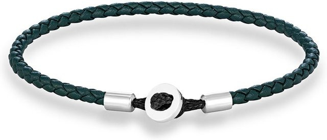 YULIN Lederarmband, geflochten, Edelstahlknopf, grün, Unisex, 23 cm - Bild 1