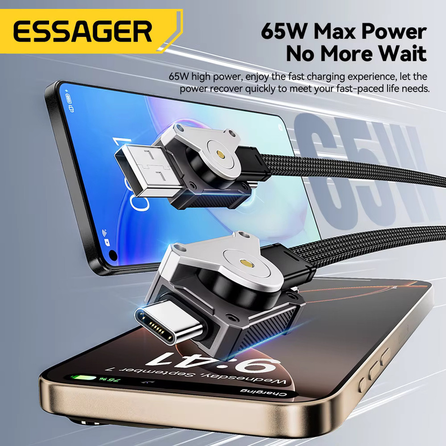 Essager 4-in-1 USB-C Mecha Schnellladekabel 65 W in Schwarz für iPhone 16 15 14 und MacBook - Bild 3