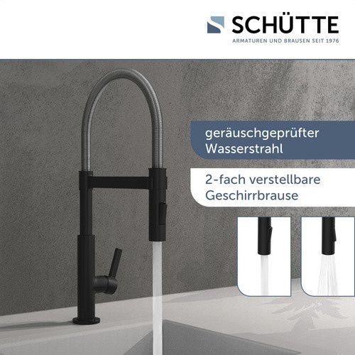 Schütte Küchenarmatur Miami mit Spiralfeder-Geschirrbrause aus Messing in Chrom und Schwarz Matt - Bild 4