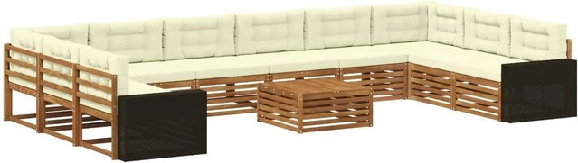 vidaXL Sofagarnitur aus Massivholz Akazie mit 11 Kissen in Beige - Bild 1