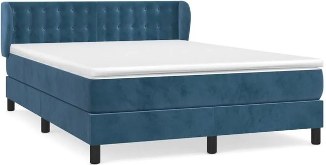 vidaXL Boxspringbett mit Matratze in Dunkelblau aus Samt und Massivholz, Hybrid-Konstruktion mit Taschenfederkern, B/T/H: 140 x 190 x 78 cm - Bild 1