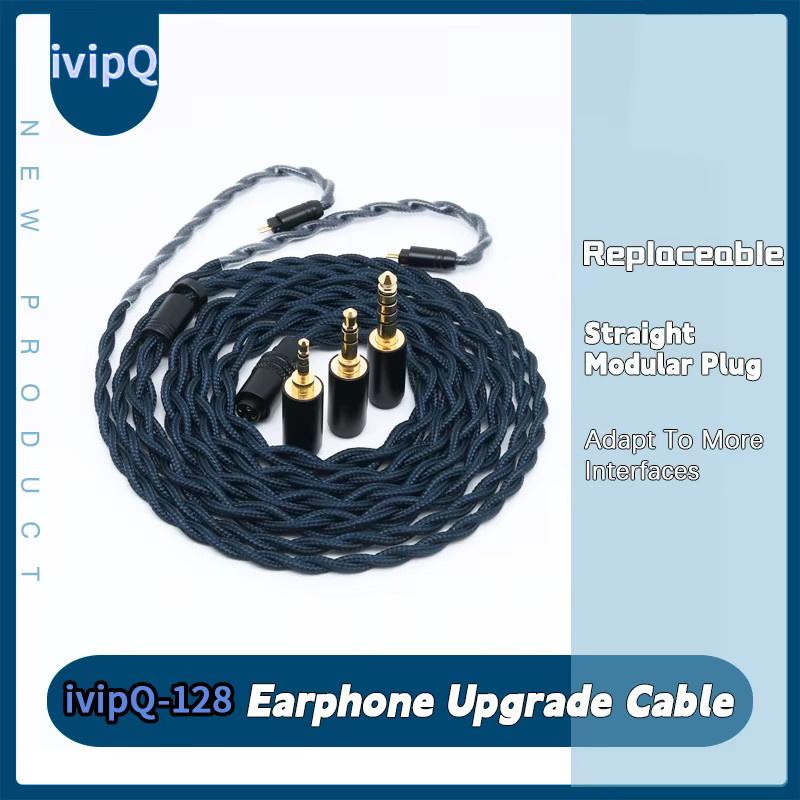 Ivipq Ersatzkabel für In-Ear Kopfhörer aus dunkelblauem Nylon mit gefrorenem Einkristall-Kupfer, 4-adrig, 3,5 mm Klinke zu 3-in-1 MMCX und 2-polig, passend für GK200 und F1Pro - Bild 2
