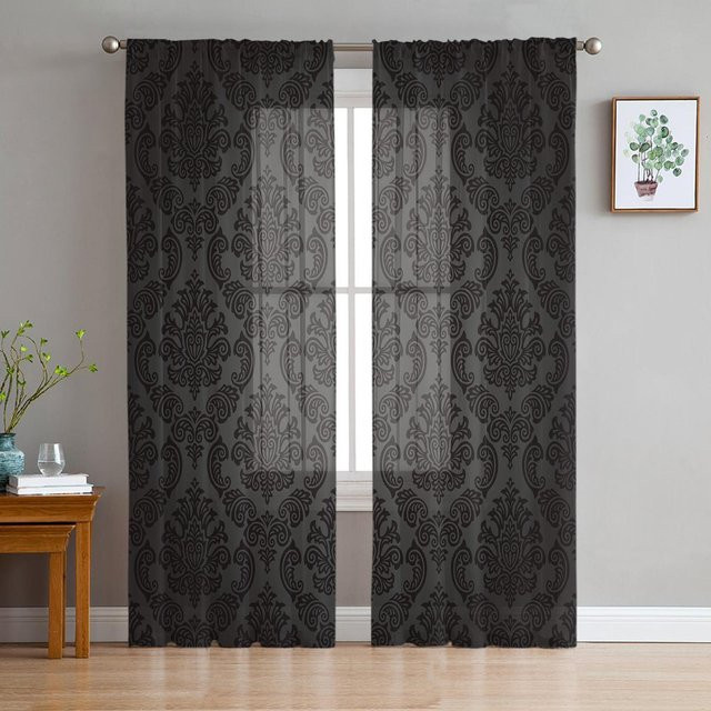 Super Six Blumen-Gardinen aus transparentem Tüll in Schwarz-Weiß, B: 135 cm, H: 114 cm - Bild 1
