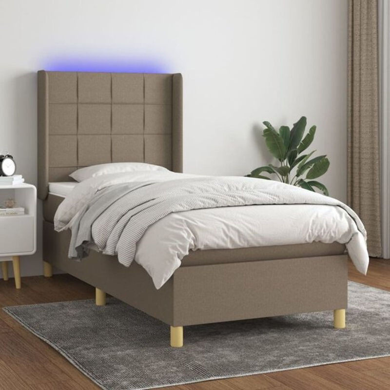 vidaxl Boxspringbett mit Matratze in Taupe meliert aus Stoff und Holzwerkstoff B/T/H: 90 x 190 x 128 cm - Bild 1