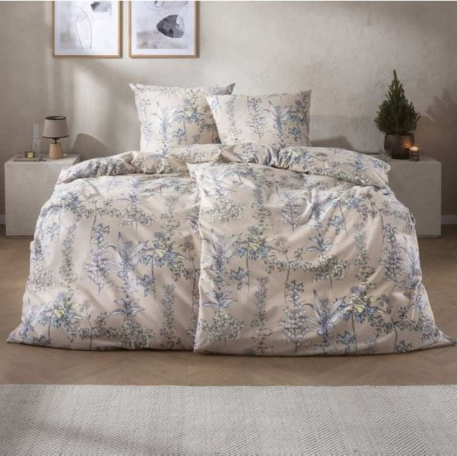 Estella Bettwäsche Appiano aus Flanell in Beige mit floralem Design - Bild 1