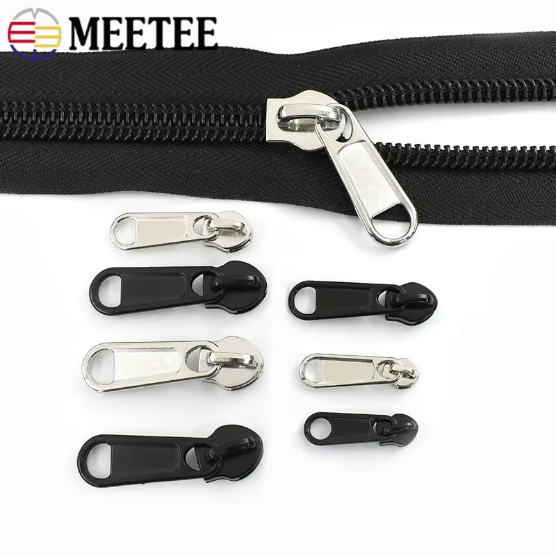 Meetee Reißverschlussschieber Set aus schwarzem Nylon mit silbernen Köpfen für Kleidung und DIY-Reparaturen - Bild 5