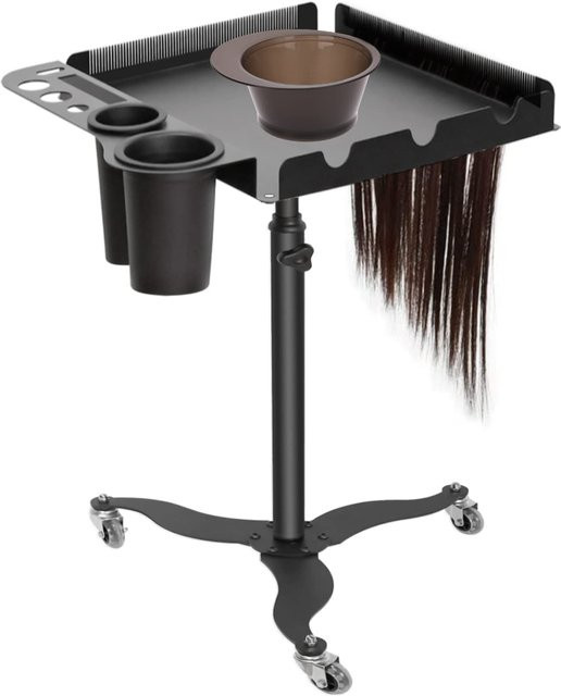 Rollbarer Friseurwagen aus Metall in Schwarz mit höhenverstellbaren Ablagen für Salon-Werkzeuge und Haarfärbung - Bild 1