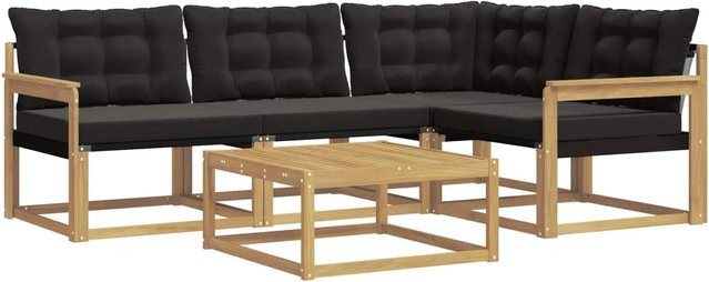 vidaXL Outdoor-Sofagarnitur aus Akazienholz mit Textilene-Polstern in Weiß und Schwarz, 5-teiliges L-Shape Set für Garten und Terrasse, B/T/H: 79 x 79 x 37 cm - Bild 1