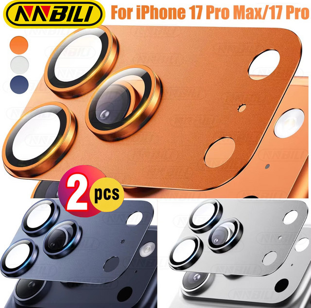 NNBILI 2 Stück Kameraobjektivschutz für iPhone 17 Pro Max aus gehärtetem 9H Glas in Transparent und Orange - Bild 1