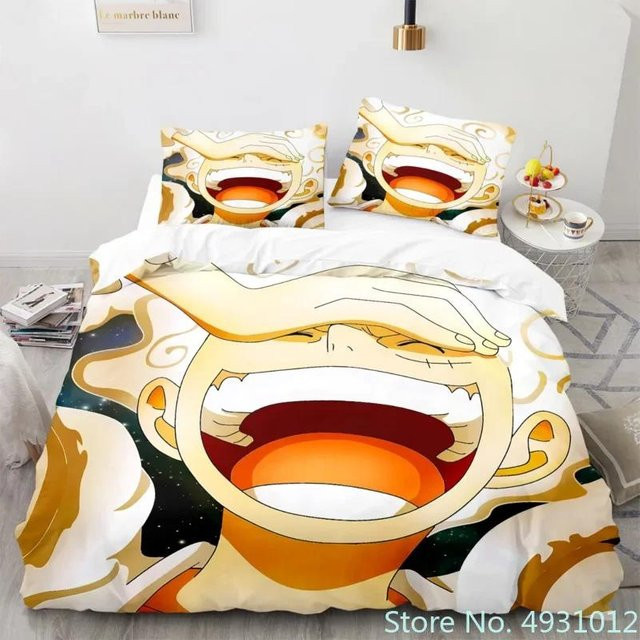 One Piece Anime Bettwäsche Set mit Nika Luffy Gear 5 Motiv für Kinder, 3-teilig, Mehrfarbig, B/H: 180 x 220 cm - Bild 1