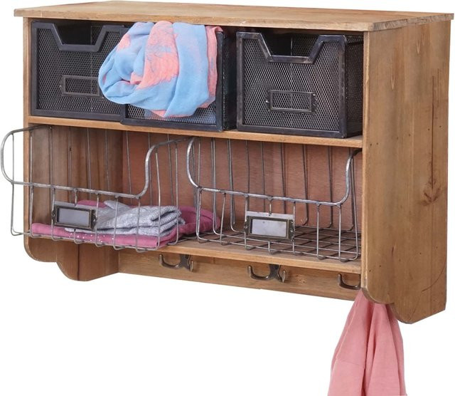 Wandgarderobe MCW-A43 aus Tannenholz in Vintage Patchwork Optik, Farbe Braun, B/H/T: 42 x 60 x 24 cm - Bild 1