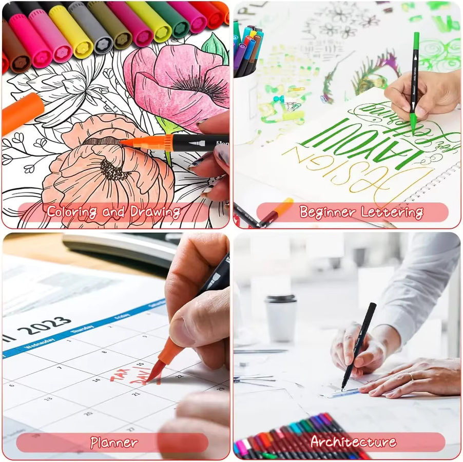 24 Farben Dual-Pinsel-Fineliner-Set mit Filzspitze für Aquarell-Kunst, Kalligraphie und Malerei in Multicolour - Bild 4