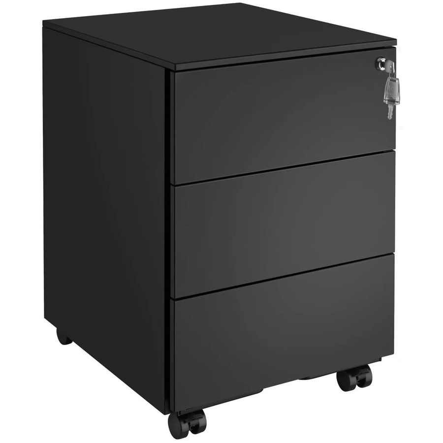 tectake Aktenrollschrank Magna aus pulverbeschichtetem Stahl mit 3 Schubladen in Schwarz, B/T/H: 39 x 45 x 55 cm - Bild 2